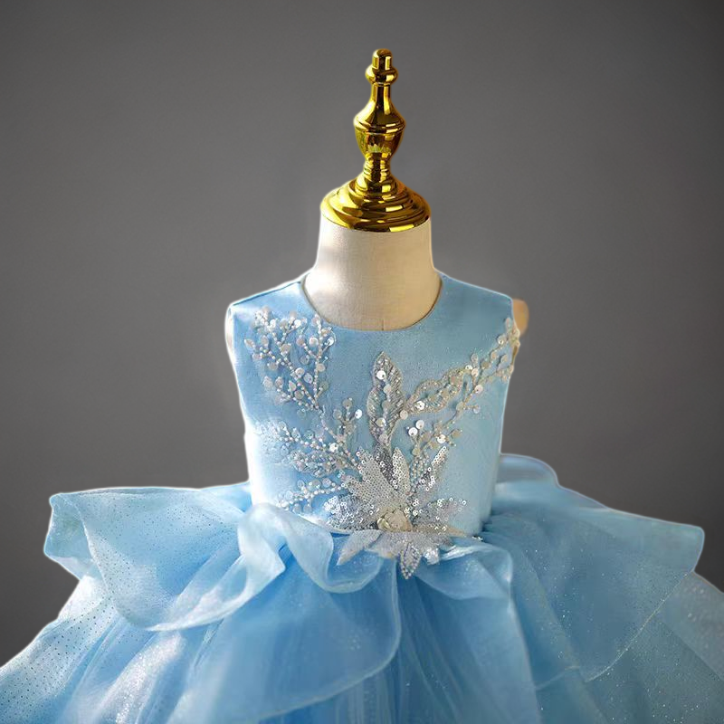 Blue Sequin Tulle Flower Girl Dress for Wedding – Sleeveless Plus Size