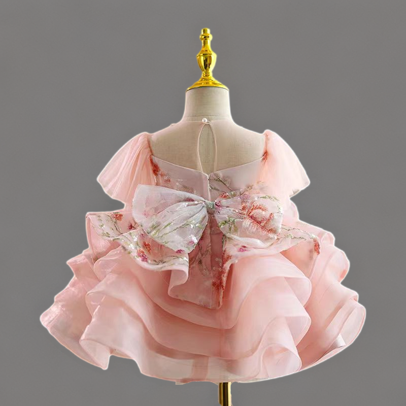 Blush Pink Floral Tulle Flower Girl Dress for Wedding – Layered Plus Size