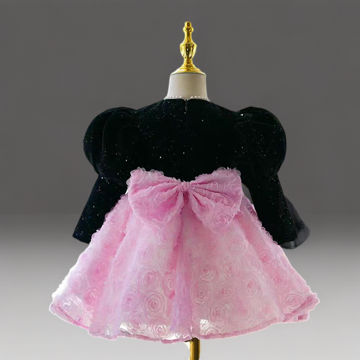 Black and Pink Long Sleeve Flower Girl Dress with Tulle Skirt – Plus Size