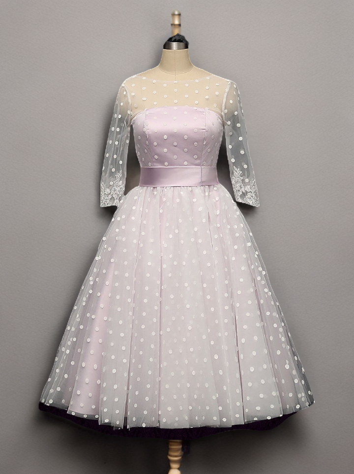 Retro Short Purple Polka Dot Wedding Dress