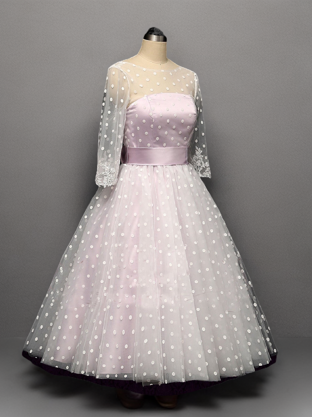 Retro Short Purple Polka Dot Wedding Dress