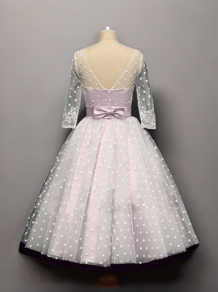 Retro Short Purple Polka Dot Wedding Dress