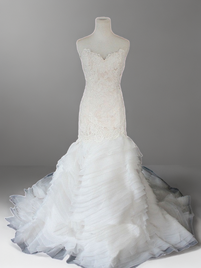 Strapless Lace Mermaid Wedding Gown with Layered Tulle Skirt - Strapless Sweetheart Neckline Wedding Dress with Satin Belt Plus Size Custom made /