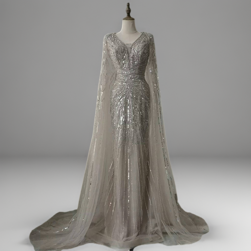 Mint Green Designer Sequin Gown – Sparkly Maxi Dress with Long Sleeves and Train Plus Size