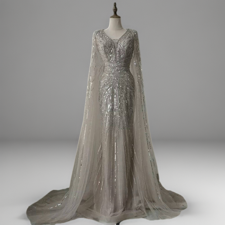 Mint Green Designer Sequin Gown – Sparkly Maxi Dress with Long Sleeves and Train Plus Size