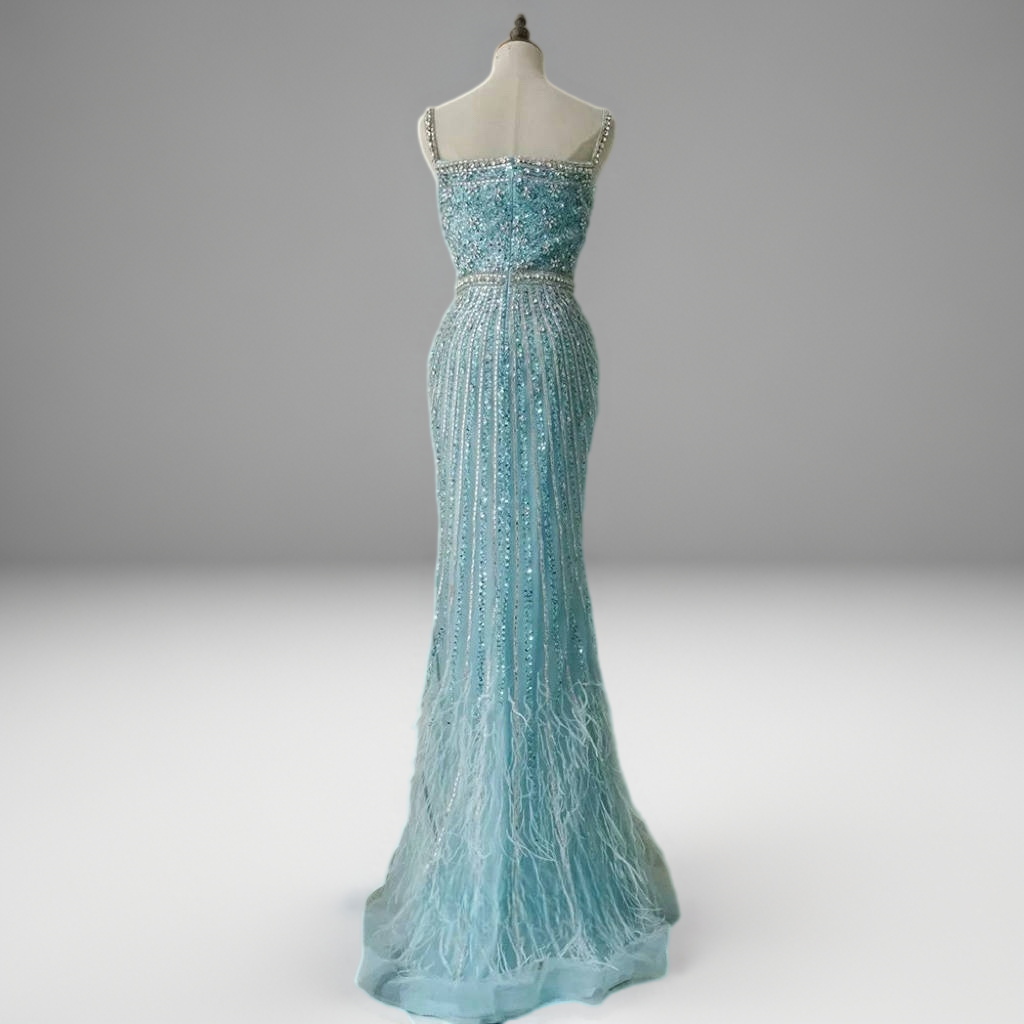 Elegantes Champagner-Abendkleid mit Pailletten und Tüll - Champagner-Kleid für Hochzeitsgäste - Hübsches Paillettenkleid mit langen Ärmeln in Übergröße