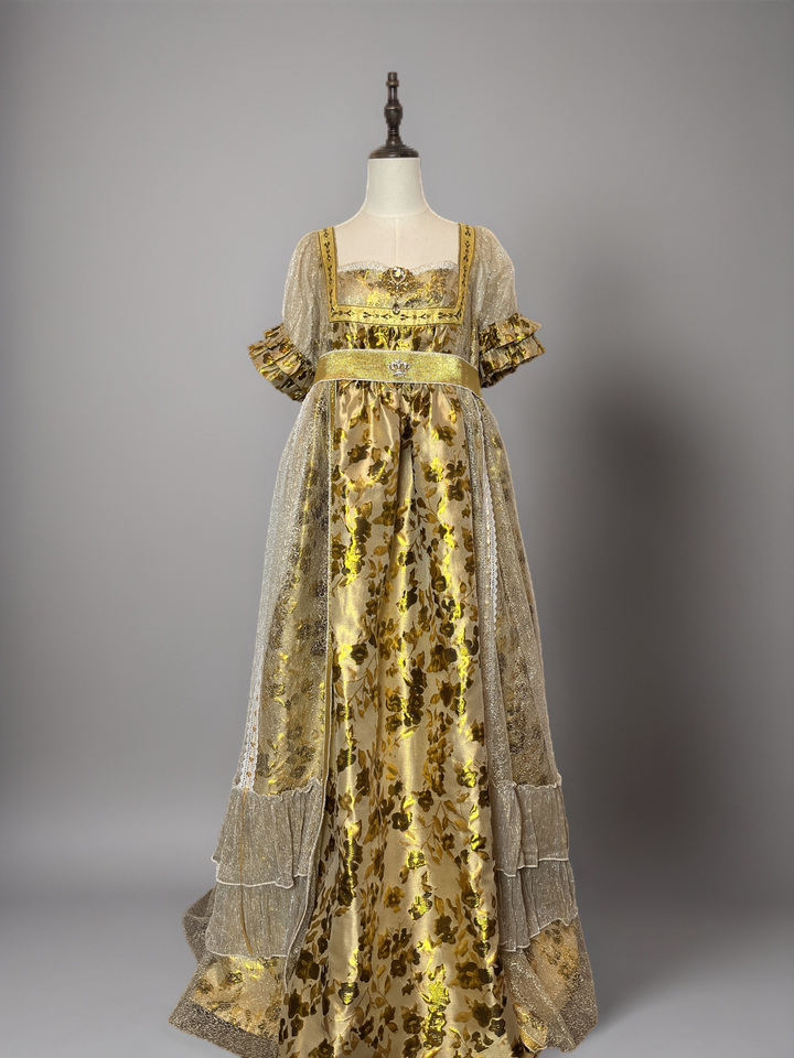 Rococo Sand Dress in Gold with Puff Sleeves and Empire Waist – Marie Antoinette Style Ball Gown Plus Size
