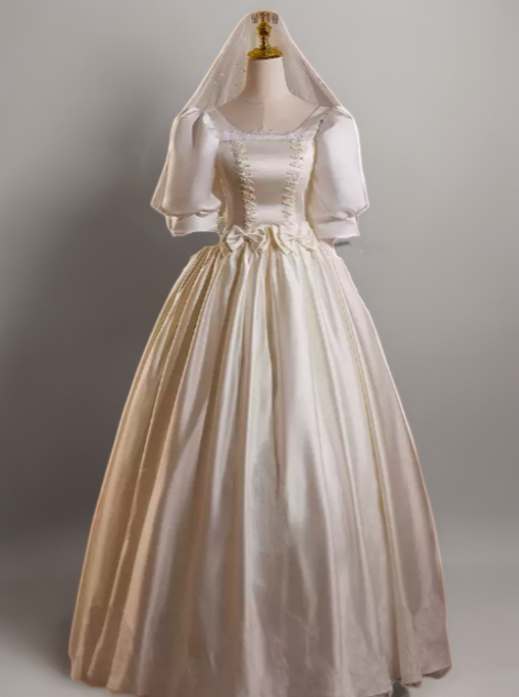 Simple Satin Wedding Dress with Corset – Lace Appliqué Wedding Dress with Bow Detail Plus Size