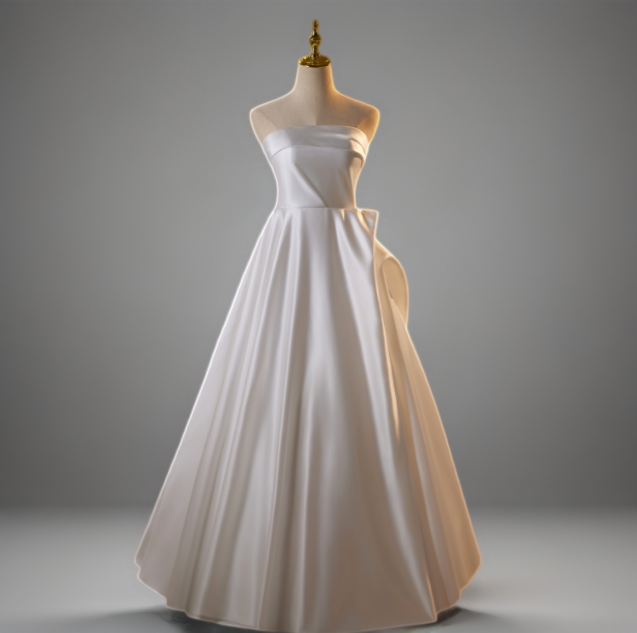 Strapless Satin Wedding Dress with Fold Over Neckline – Simple Satin Wedding Dress with Corset Plus Size