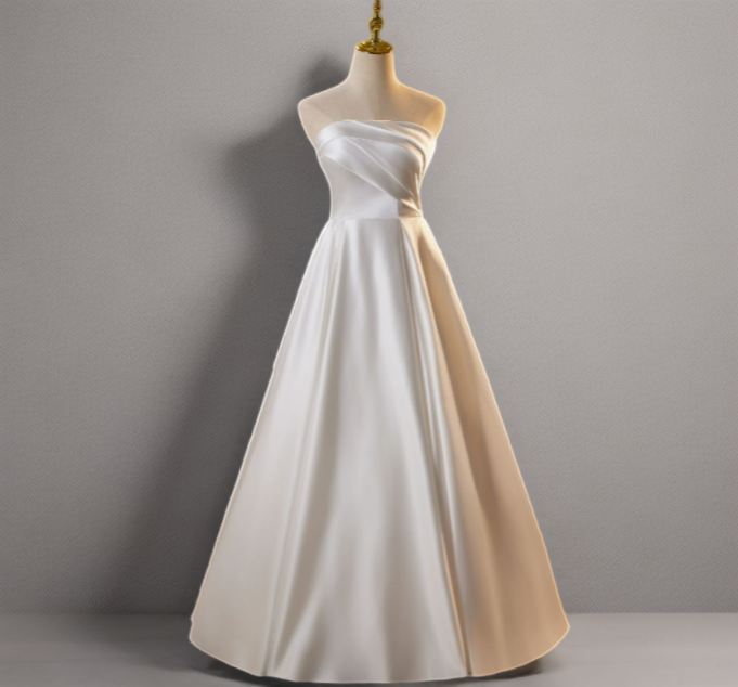 Simple Satin Strapless Wedding Dress – Classic Wedding Dress - A-Line Satin Wedding Gown Plus Size