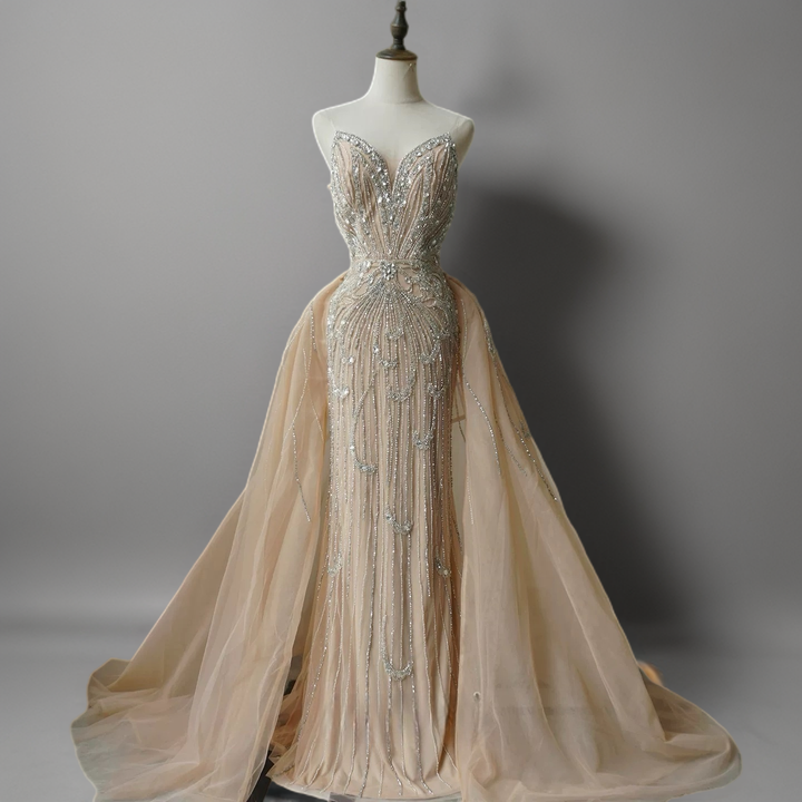 Champagne Sequin Ball Gown with Strapless Sweetheart Bodice – Glitter Maxi Dress Plus Size