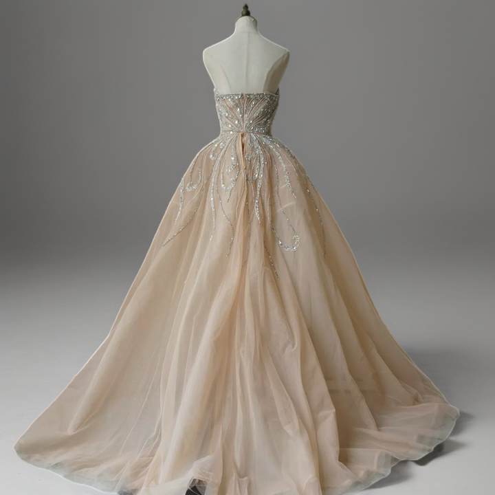 Champagne Sequin Ball Gown with Strapless Sweetheart Bodice – Glitter Maxi Dress Plus Size
