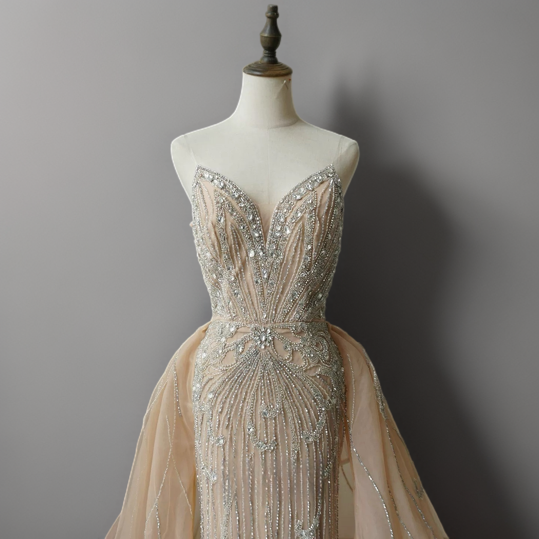 Champagne Sequin Ball Gown with Strapless Sweetheart Bodice – Glitter Maxi Dress Plus Size
