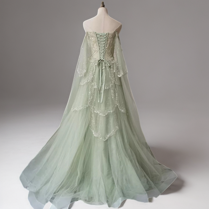 Light Green Pretty Sequin Dress with Corset Bodice – Designer Sequin Gown with Corset Back Plus Size