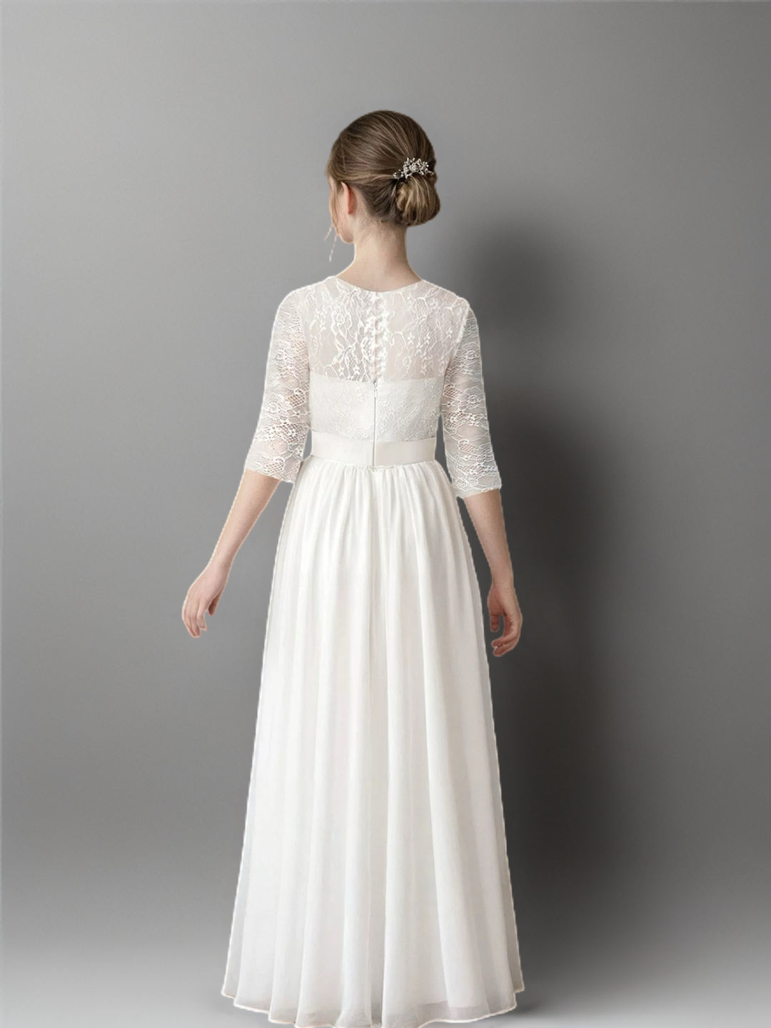 White Lace Half Sleeve Flower Girl Dress – Special Occasion Flower Girl Dress Plus Size