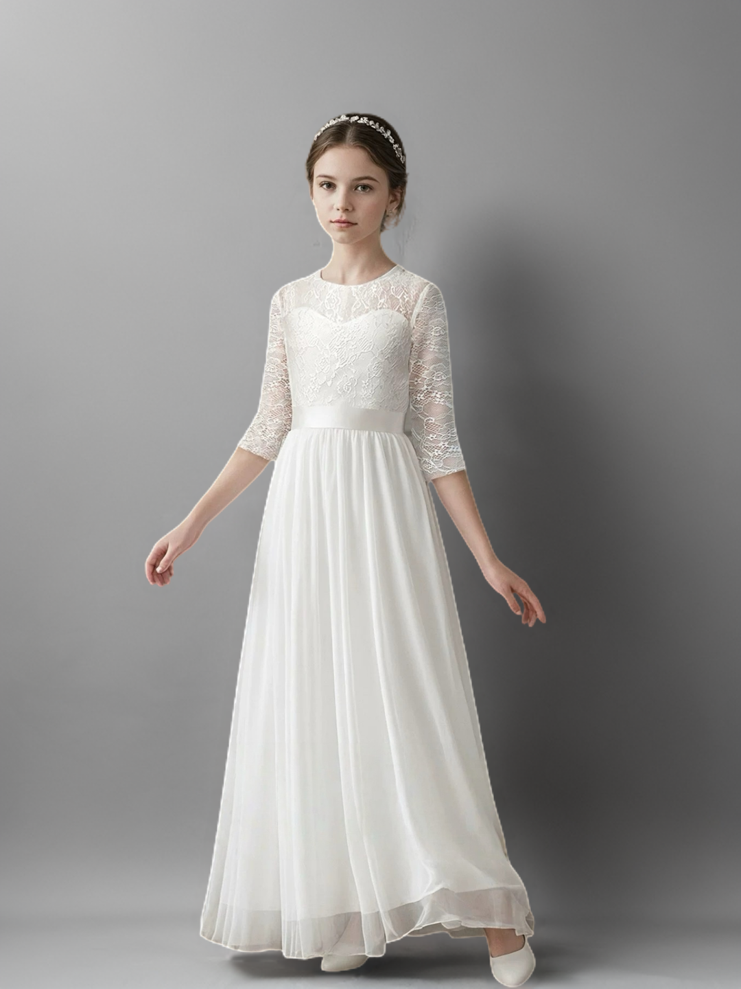 White Lace Half Sleeve Flower Girl Dress – Special Occasion Flower Girl Dress Plus Size