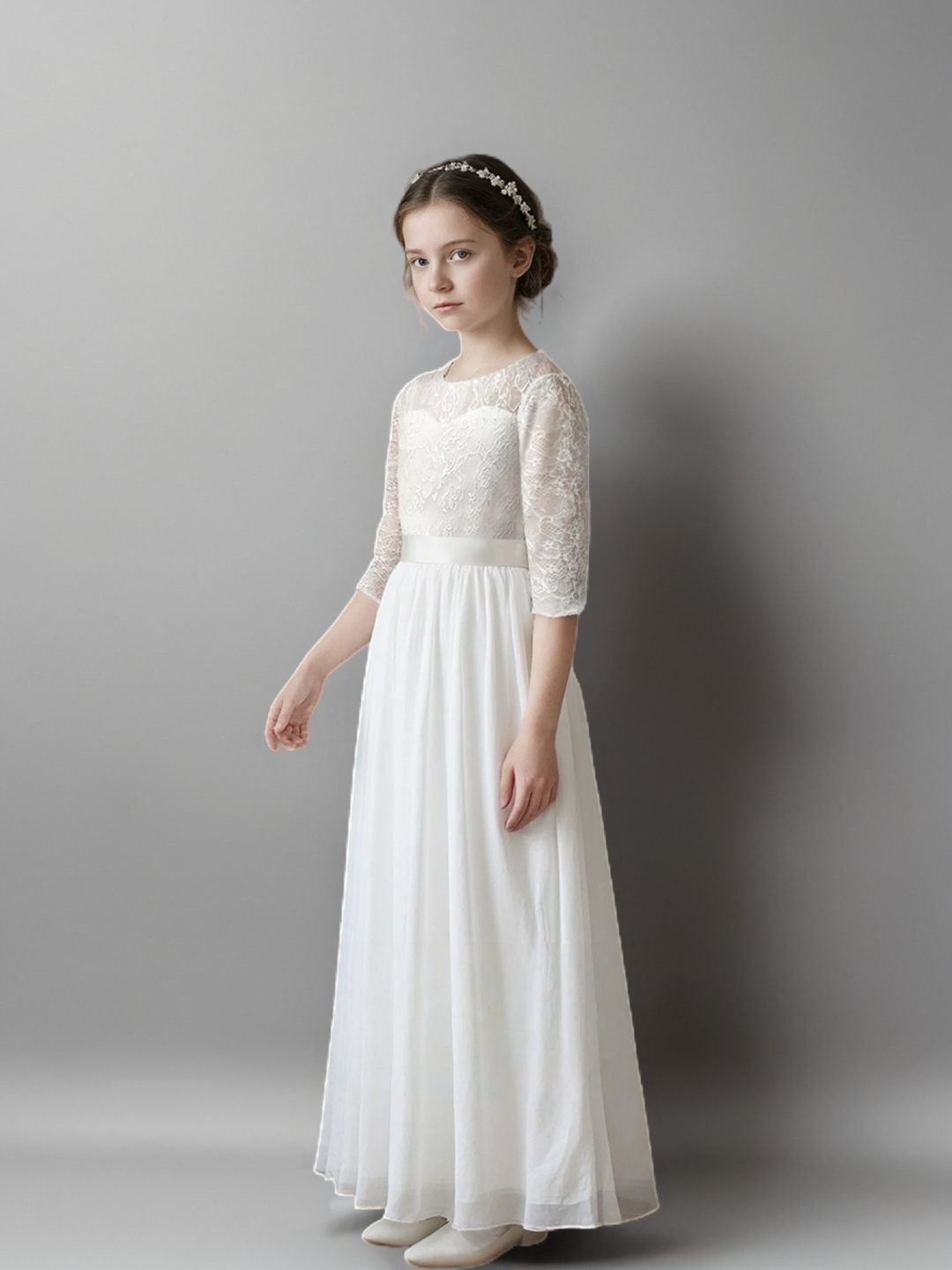 White Lace Half Sleeve Flower Girl Dress – Special Occasion Flower Girl Dress Plus Size