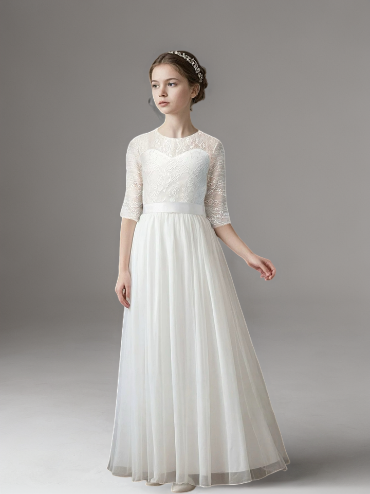 White Lace Half Sleeve Flower Girl Dress – Special Occasion Flower Girl Dress Plus Size