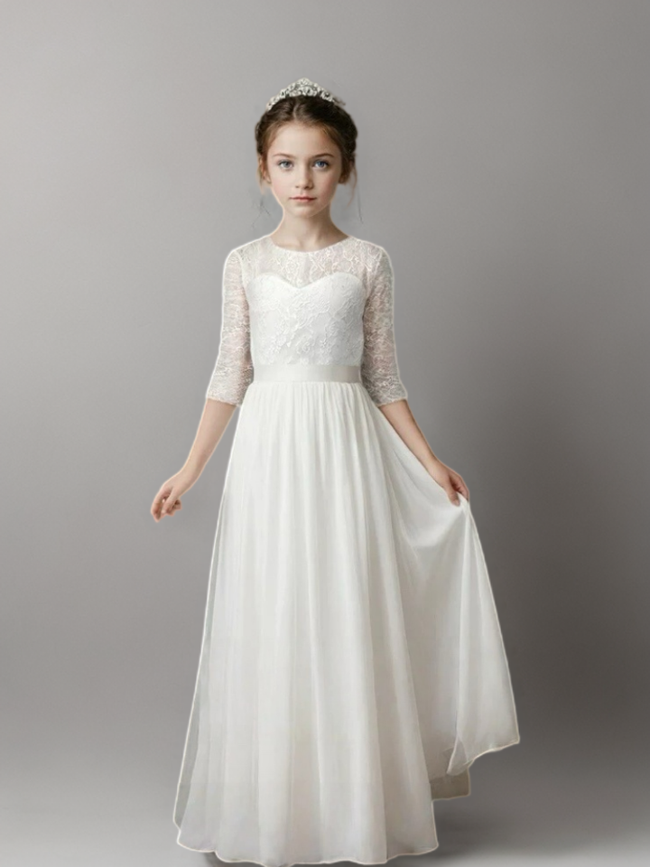 White Lace Half Sleeve Flower Girl Dress – Special Occasion Flower Girl Dress Plus Size