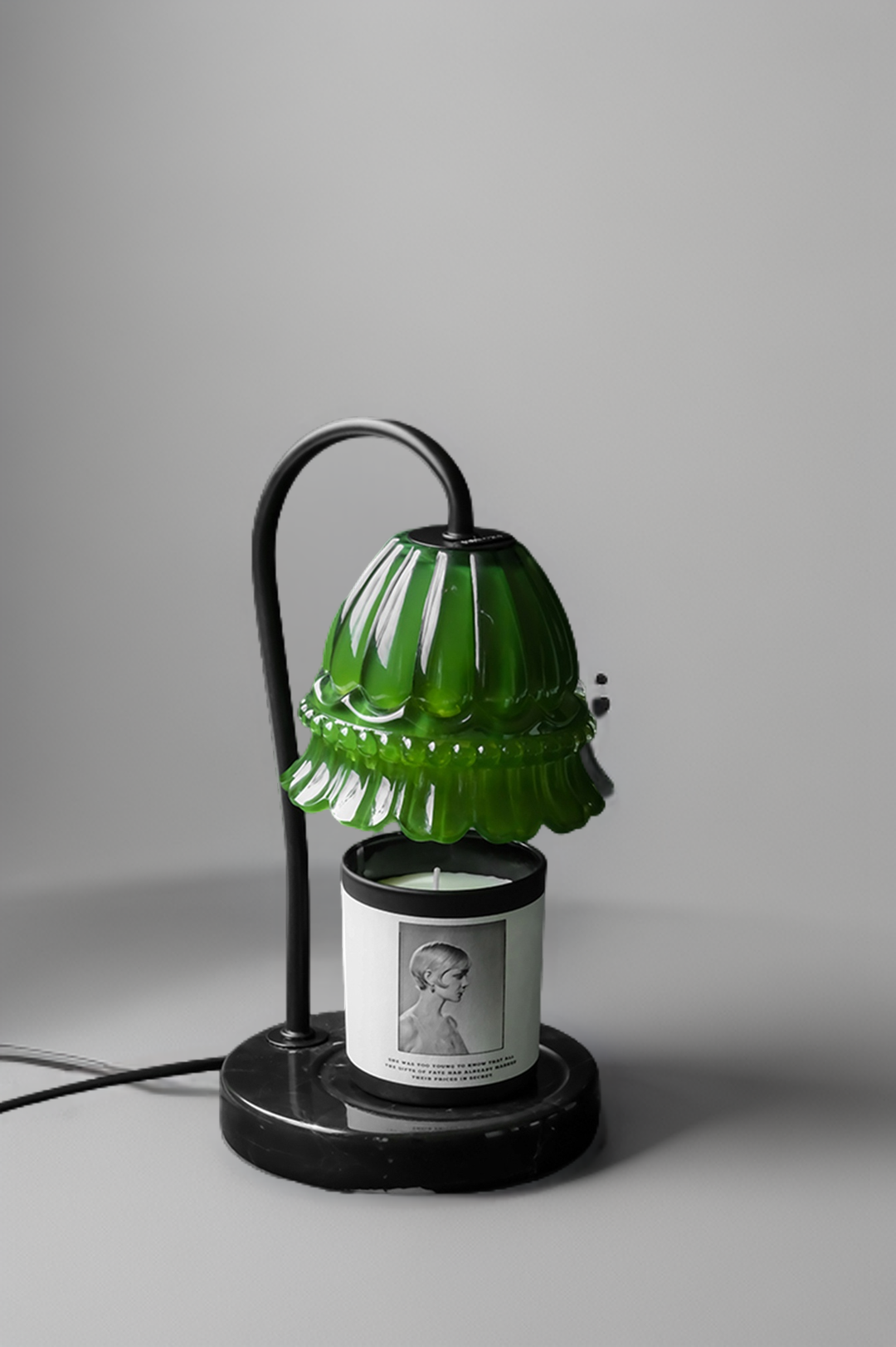 Vintage-Inspired Antique Green Lily of the Valley art Deco Table Lamps and Designer Lamps with Italian Portoro Marble Base