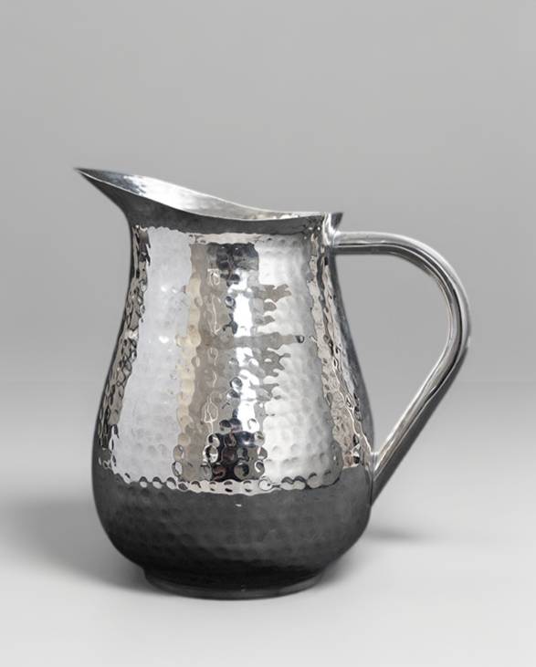 Vintage-Inspired Regency Handmade Indian Brass Vase with Hammered Pitcher and Silver Chrome Finish