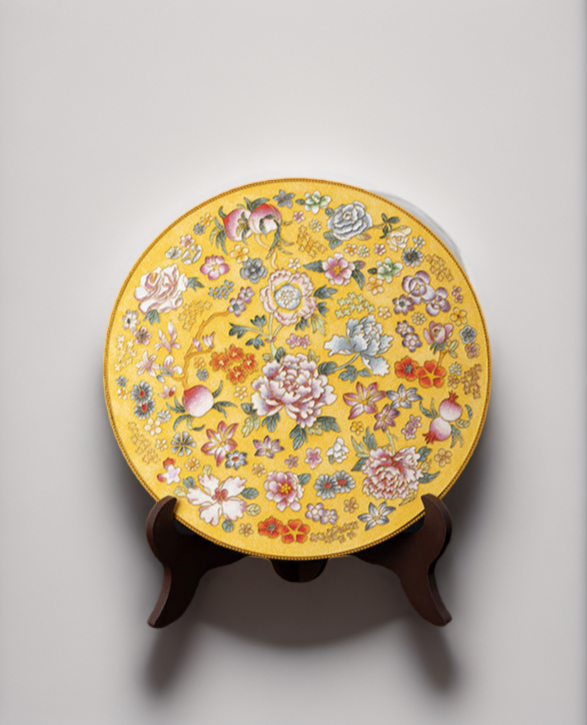 Oriental Handcrafted Cloisonné Enamel Decorative Plate with Floral Motifs and Activated Carbon Purifying Function