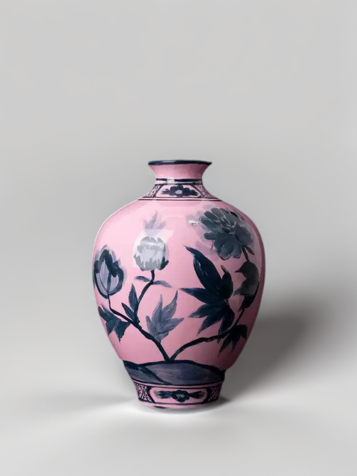 Oriental Style Italian Import Light Purple Hand-Painted Porcelain Vase for Elegant Home Décor