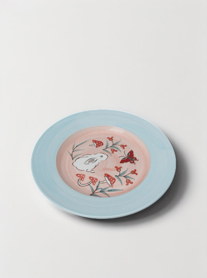 Vintage-Inspired Artistical Italian Hand-Painted Porcelain Plate in Tiffany Blue and Soft Pink