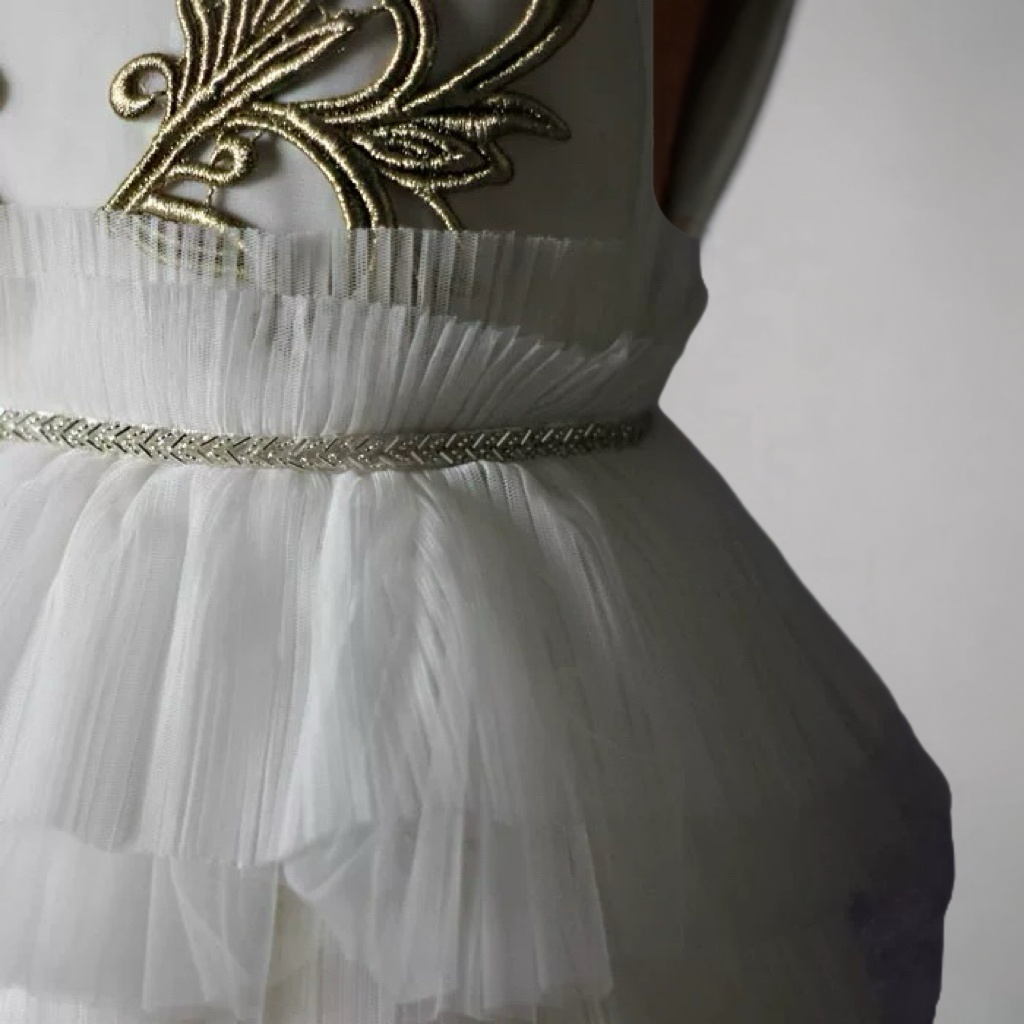 Ivory Layered Tulle Flower Girl Dress with Gold Embroidery – Special Occasion  Flower Girl Dress Plus Size