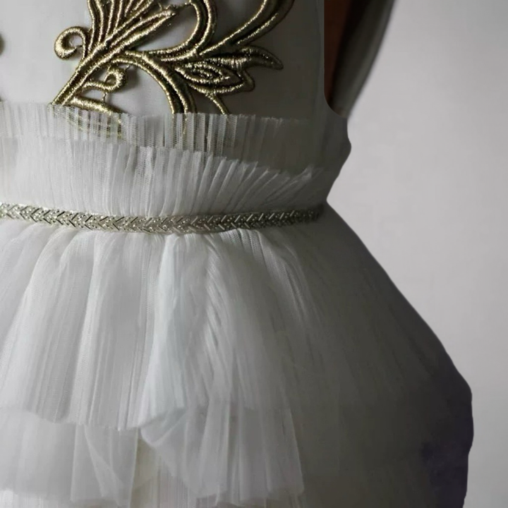 Ivory Layered Tulle Flower Girl Dress with Gold Embroidery – Special Occasion  Flower Girl Dress Plus Size
