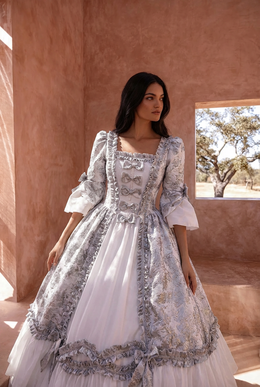 Vintage Inspired Rococo Pale Blue Brocade Dress - 18 Century Gown - Plus Size