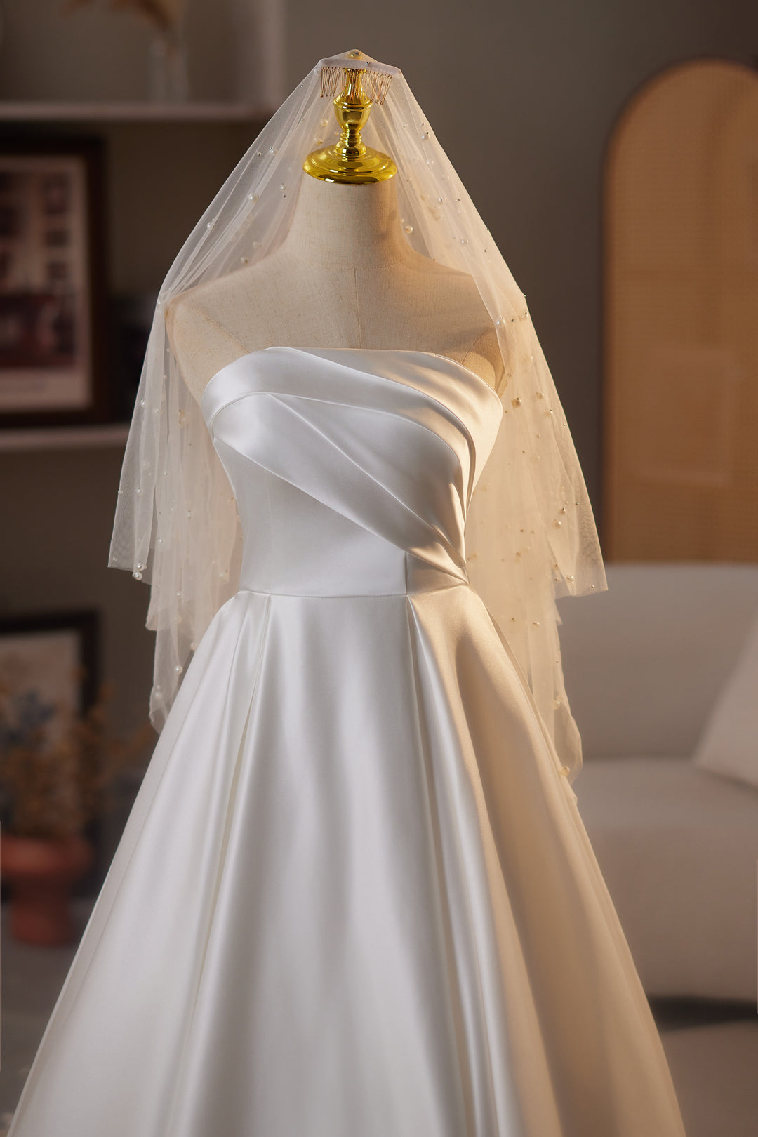 Simple Satin Strapless Wedding Dress – Classic Wedding Dress - A-Line Satin Wedding Gown Plus Size