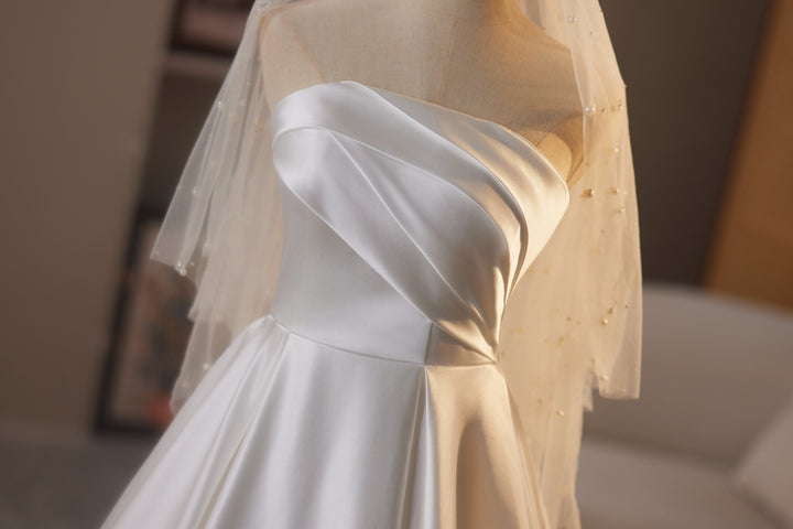 Simple Satin Strapless Wedding Dress – Classic Wedding Dress - A-Line Satin Wedding Gown Plus Size