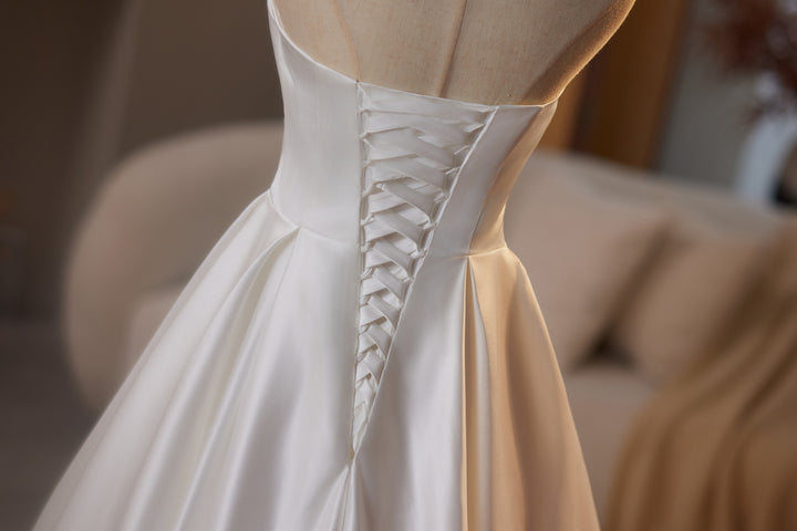 Simple Satin Strapless Wedding Dress – Classic Wedding Dress - A-Line Satin Wedding Gown Plus Size