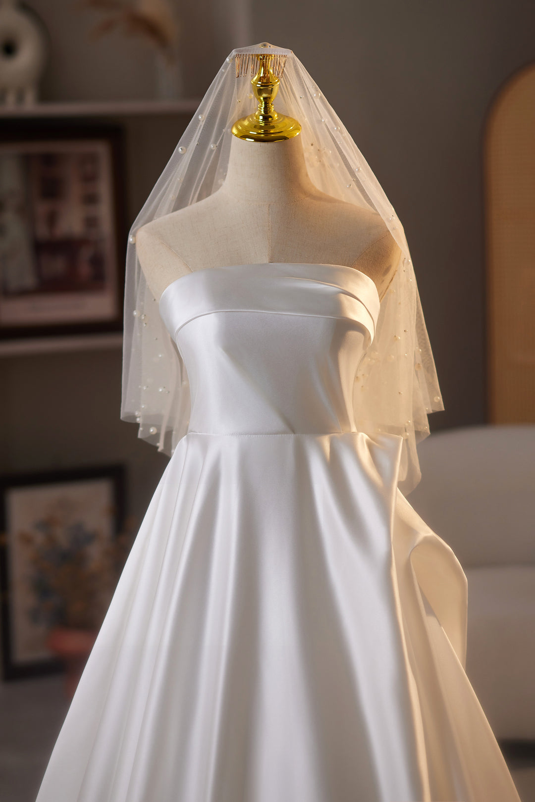 Strapless Satin Wedding Dress with Fold Over Neckline – Simple Satin Wedding Dress with Corset Plus Size