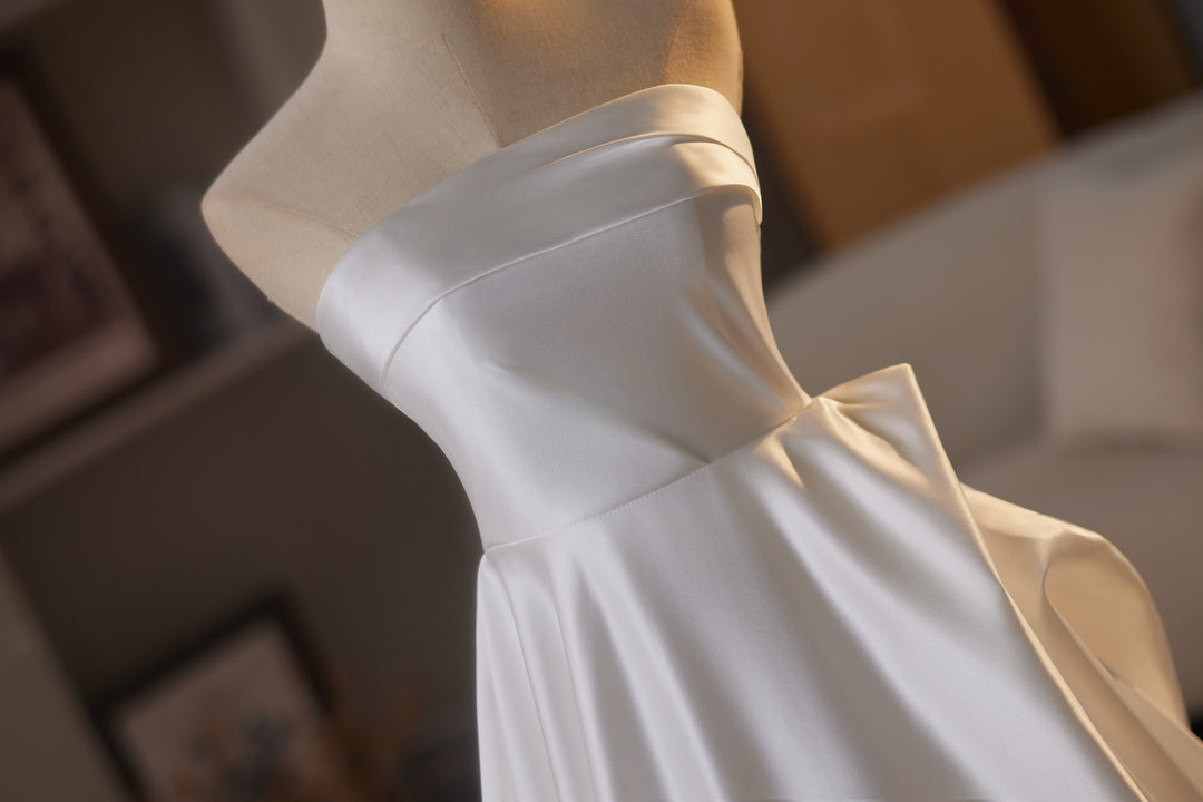 Strapless Satin Wedding Dress with Fold Over Neckline – Simple Satin Wedding Dress with Corset Plus Size