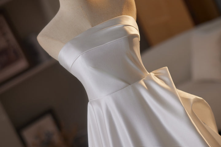 Strapless Satin Wedding Dress with Fold Over Neckline – Simple Satin Wedding Dress with Corset Plus Size
