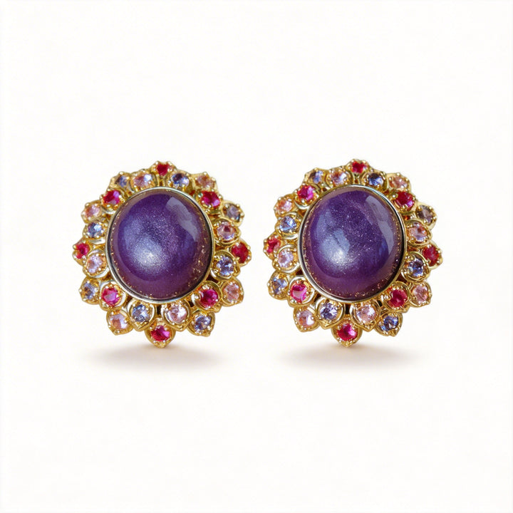 Viola Reverie – Purple Floral Vintage Earrings – Viola