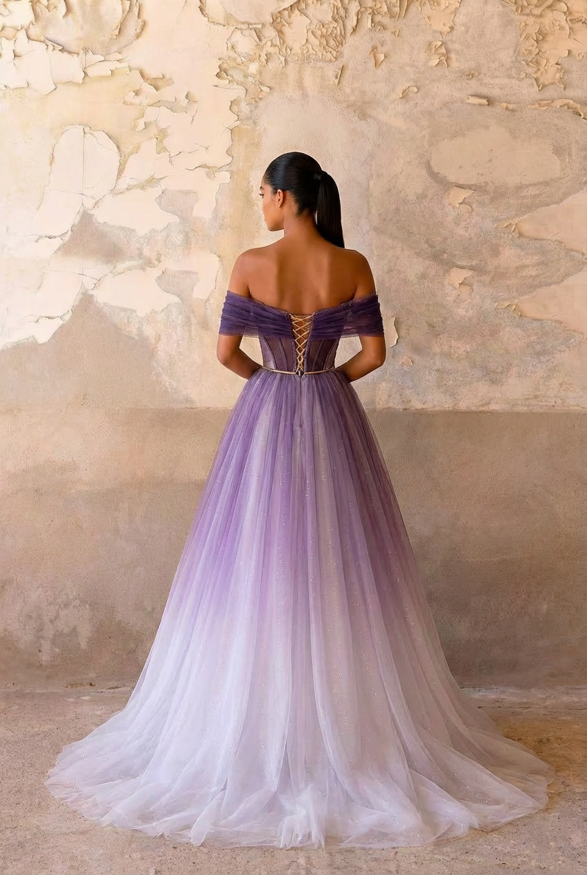 Gothic Purple Wedding Dress With Tulle