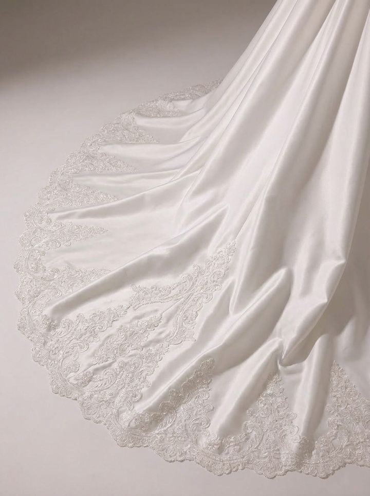 Vintage Long Sleeve Wedding Dress with High Neck – Simple Modest Wedding Dress with Lace Train Plus Size