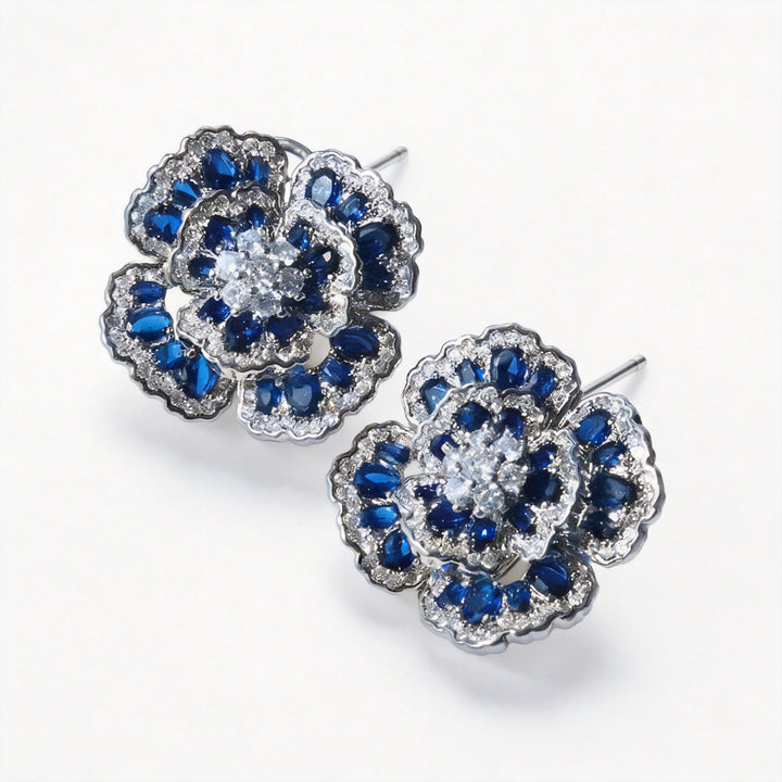 Moonlit Whispers – Sapphire Camellia Earrings - Sapphire Camellia