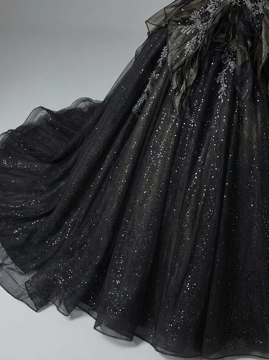 Gothic Black Off-Shoulder Wedding Dress with Embellished Tulle Plus Size