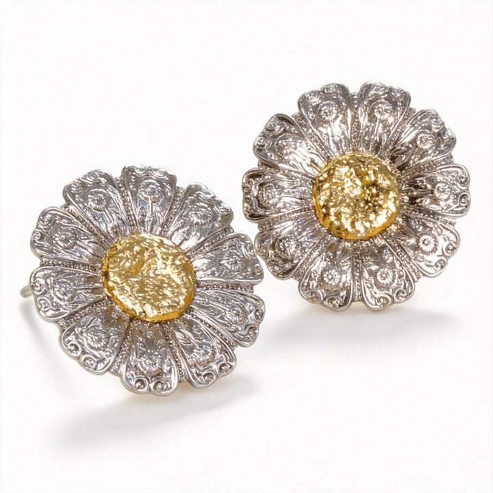 Whispers of the Silver Meadow – Vintage Daisy Bloom Earrings - Silver Daisy