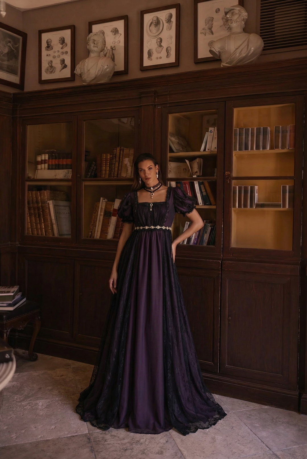 Regency Dark Purple Black Ball Gown - Bridgerton Regency Dress - Gothic Plus Size