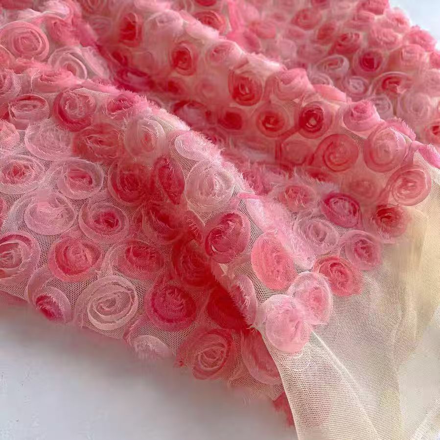 3D Embroidered Gradient Rose Fabric for Fashion Sets - WonderlandByLilian