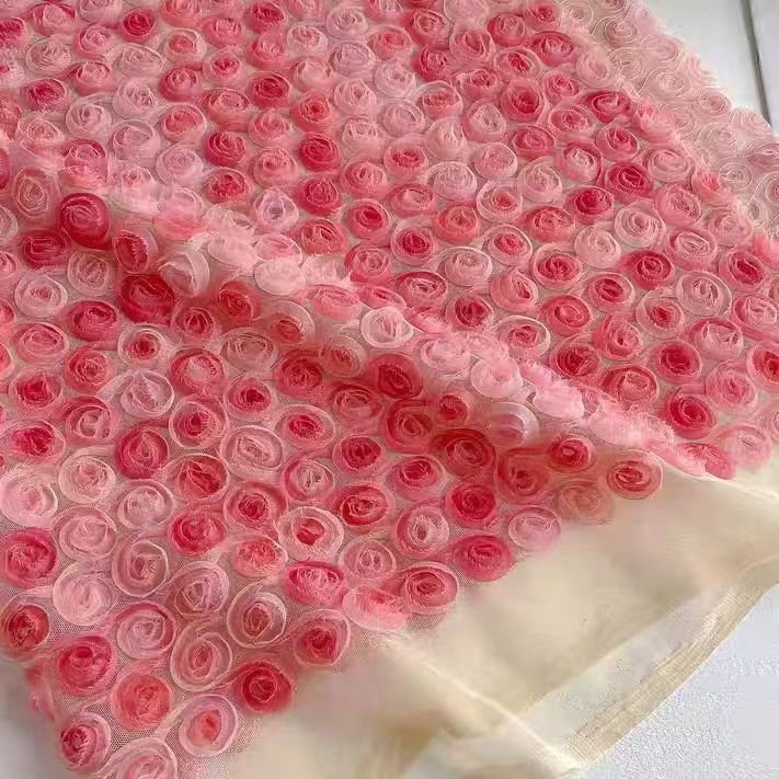 3D Embroidered Gradient Rose Fabric for Fashion Sets - WonderlandByLilian