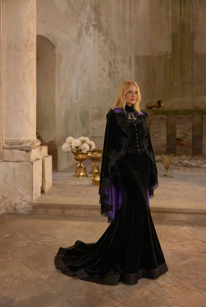 Gothic Black Lolita Vintage Lace Mermaid Dress with Flattering Design Plus Size