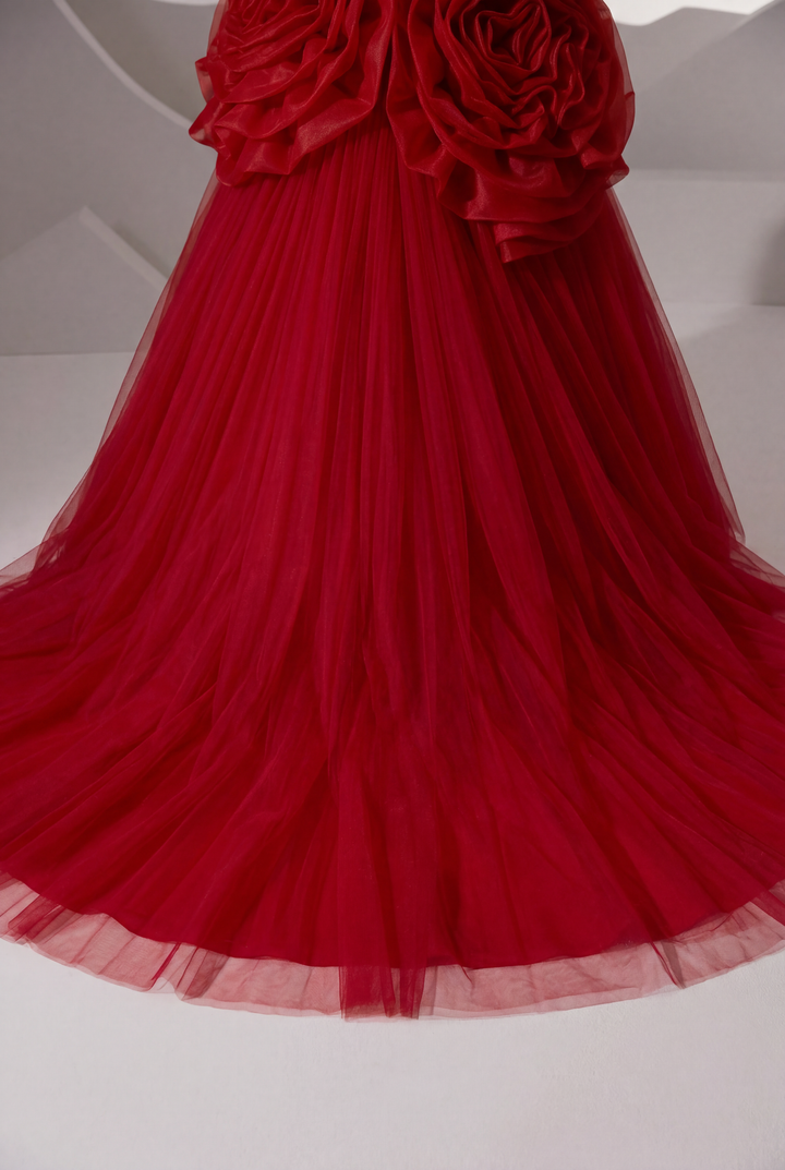 Rose Red Gothic Wedding Dress with Corset - Red Floral Wedding Dress Plus Size