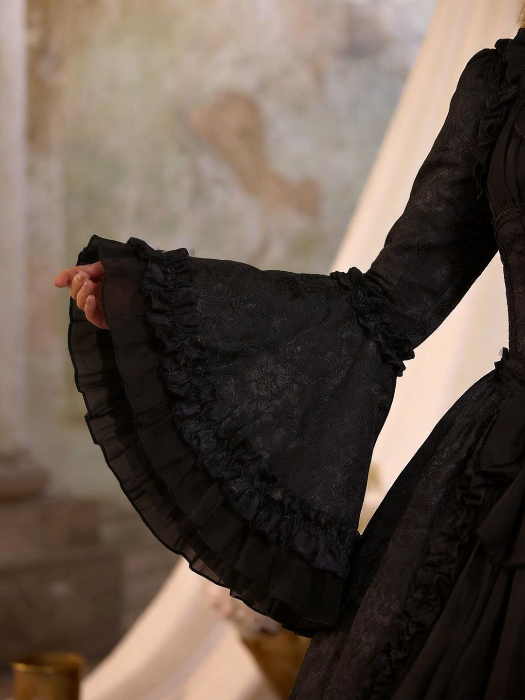 BLACK GOTHIC LOLITA DRESS  - PLUS SIZE - LONG/SHORT GOTHIC LOLITA DRESS - LACE GOTHIC WEDDING DRESS - GOTHIC BALL GOWN