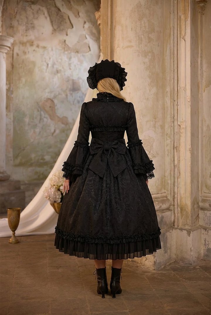 BLACK GOTHIC LOLITA DRESS  - PLUS SIZE - LONG/SHORT GOTHIC LOLITA DRESS - LACE GOTHIC WEDDING DRESS - GOTHIC BALL GOWN